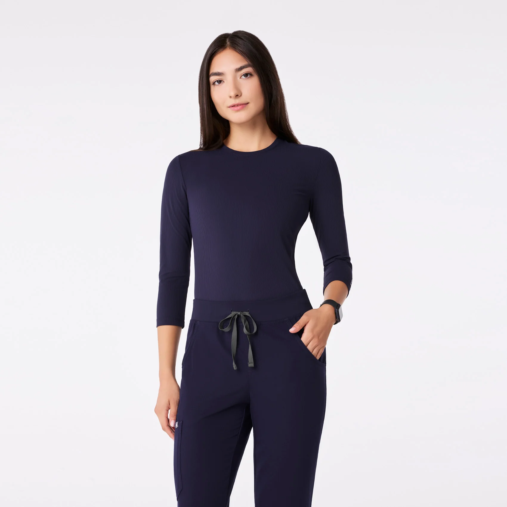 10783-women-s-navy-ribbed-34-sleeve-underscrub-1.webp women's Navy Ribbed - ¾ Sleeve Underscrub