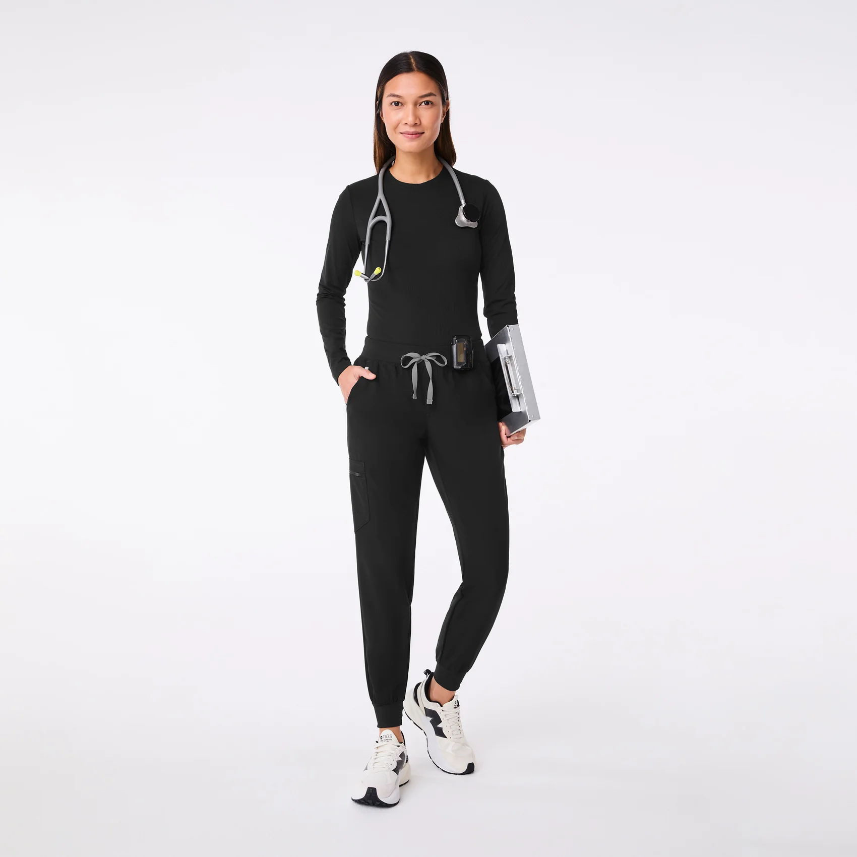 women's Black Ribbed - Longsleeve Underscrub