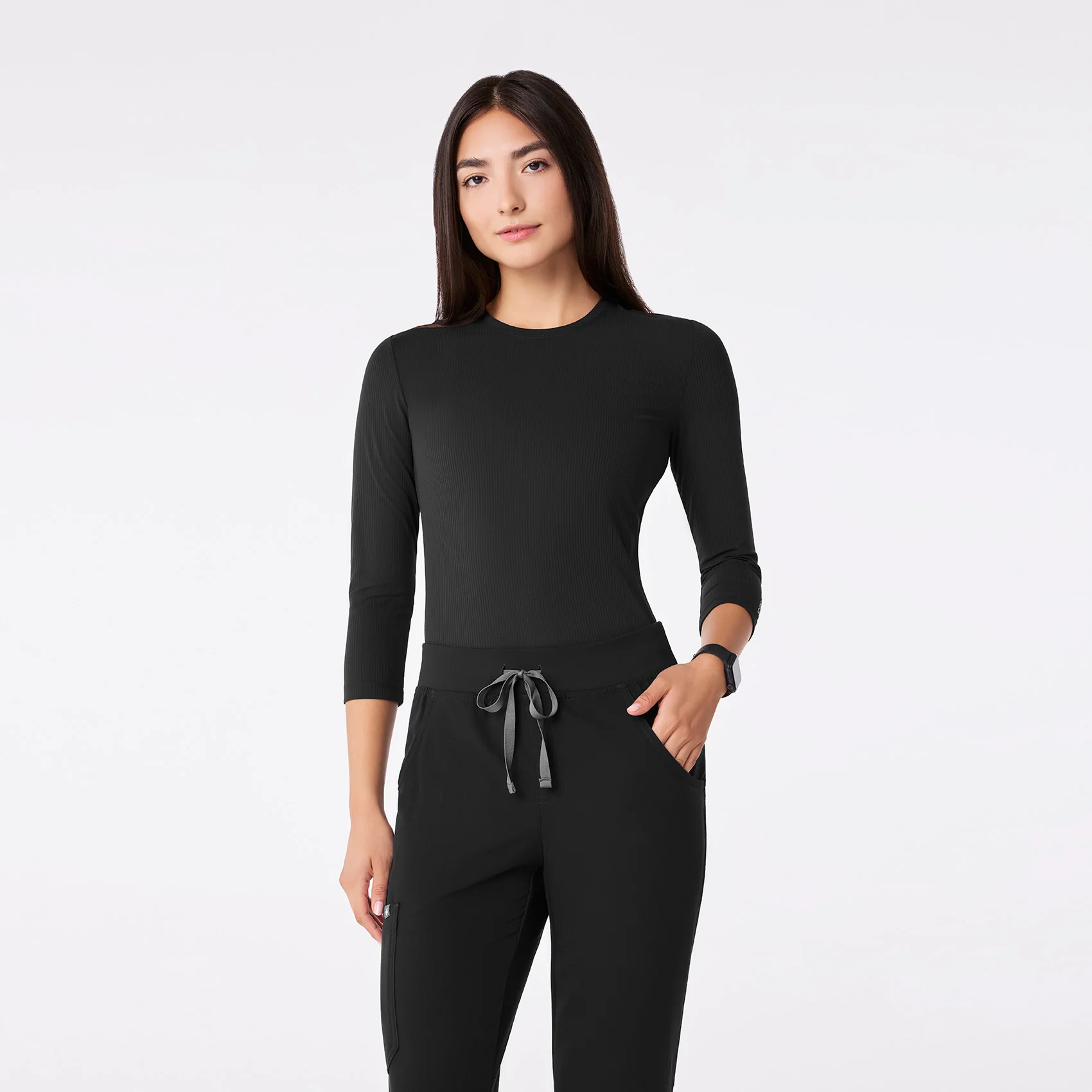 1355-women-s-black-ribbed-34-sleeve-underscrub-1.webp women's Black Ribbed - ¾ Sleeve Underscrub