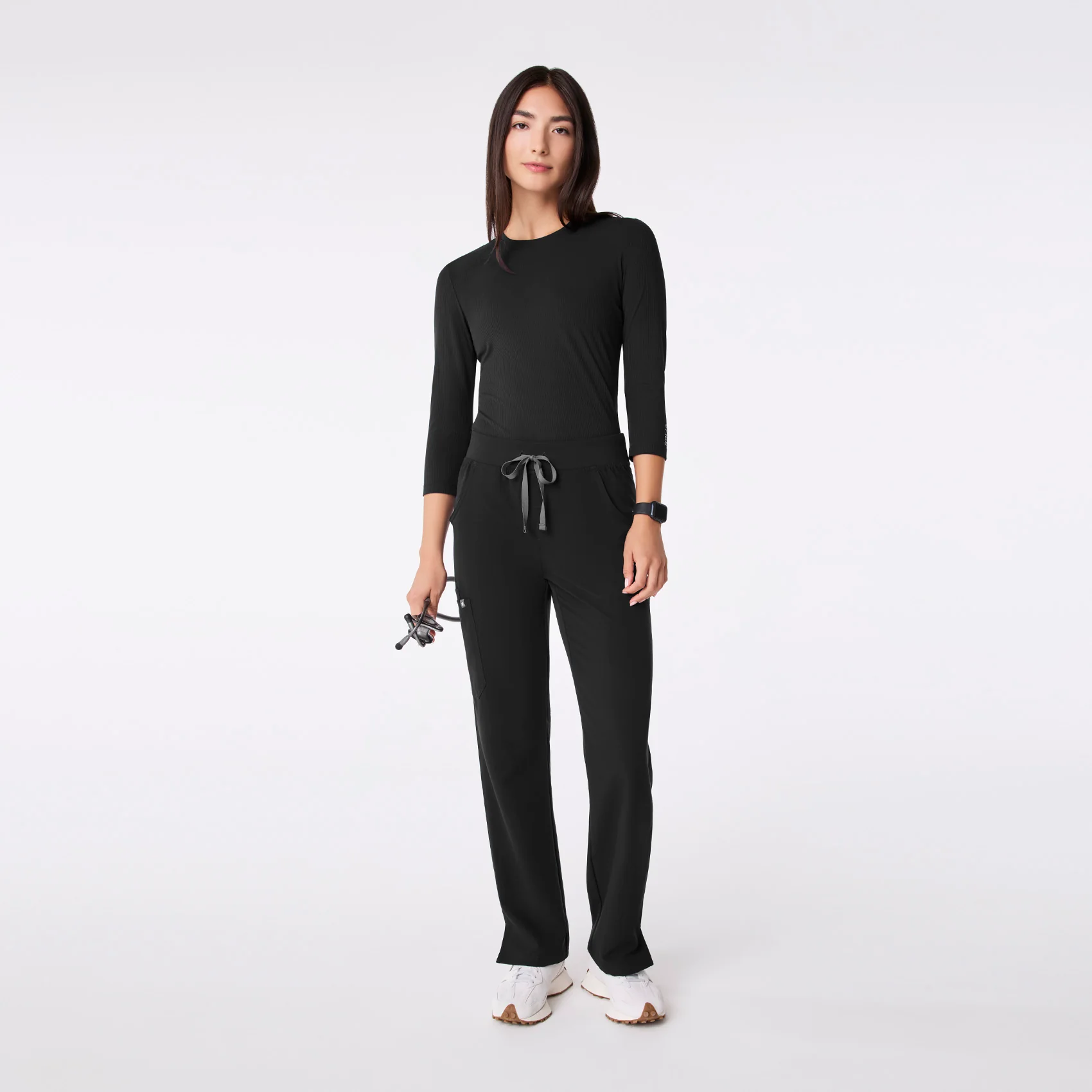 women's Black Ribbed - ¾ Sleeve Underscrub