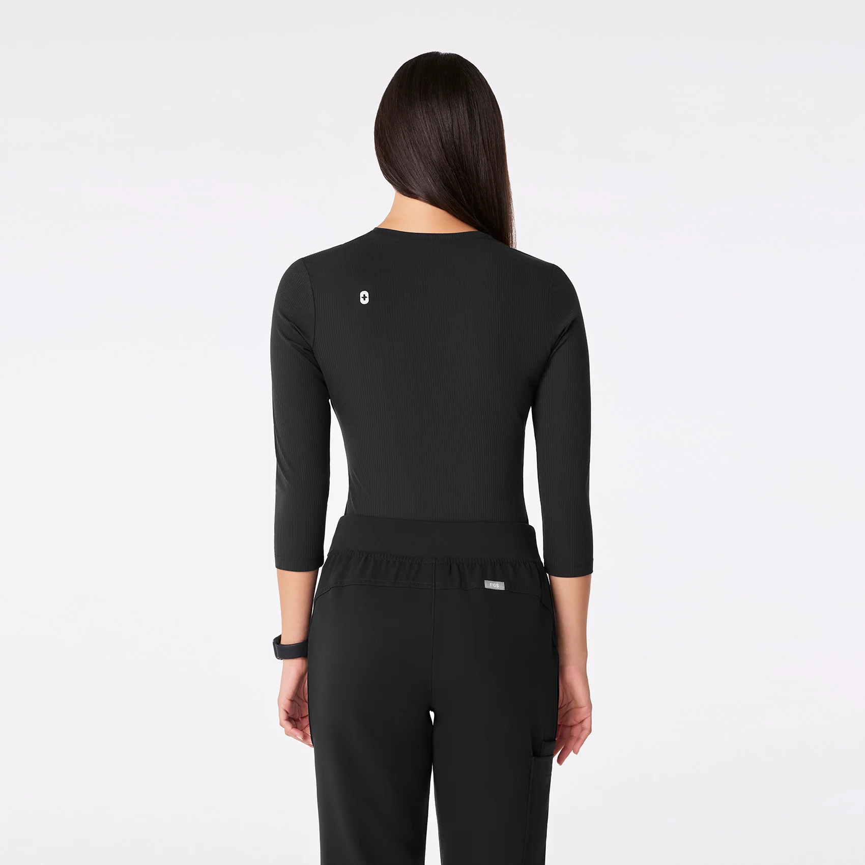 women's Black Ribbed - ¾ Sleeve Underscrub