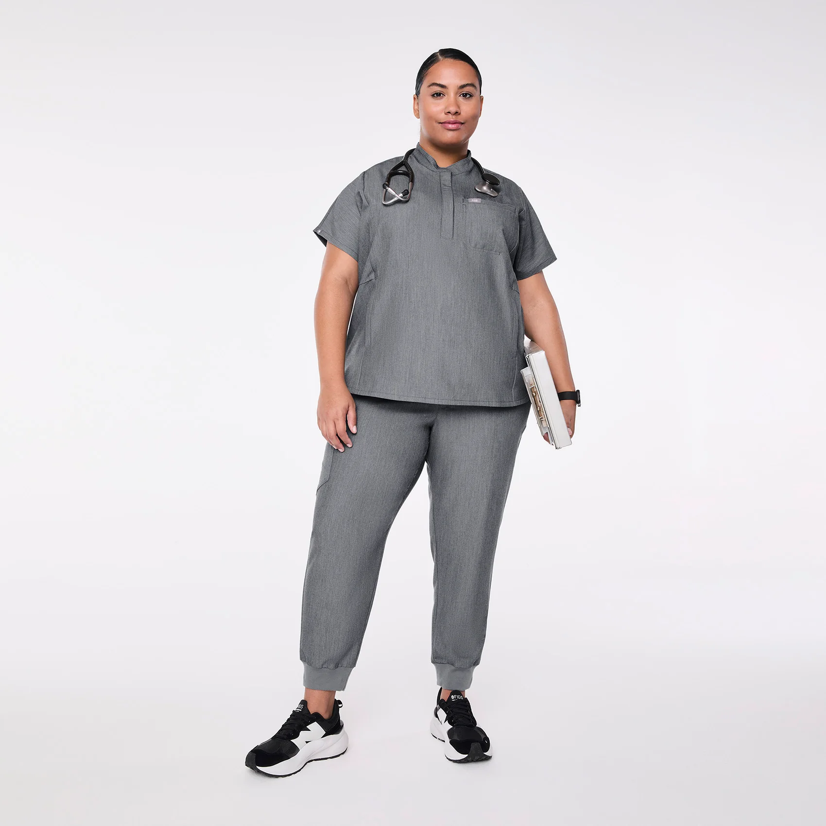 women's Graphite Montex - Mock Neck Scrub Top (3XL-6XL)