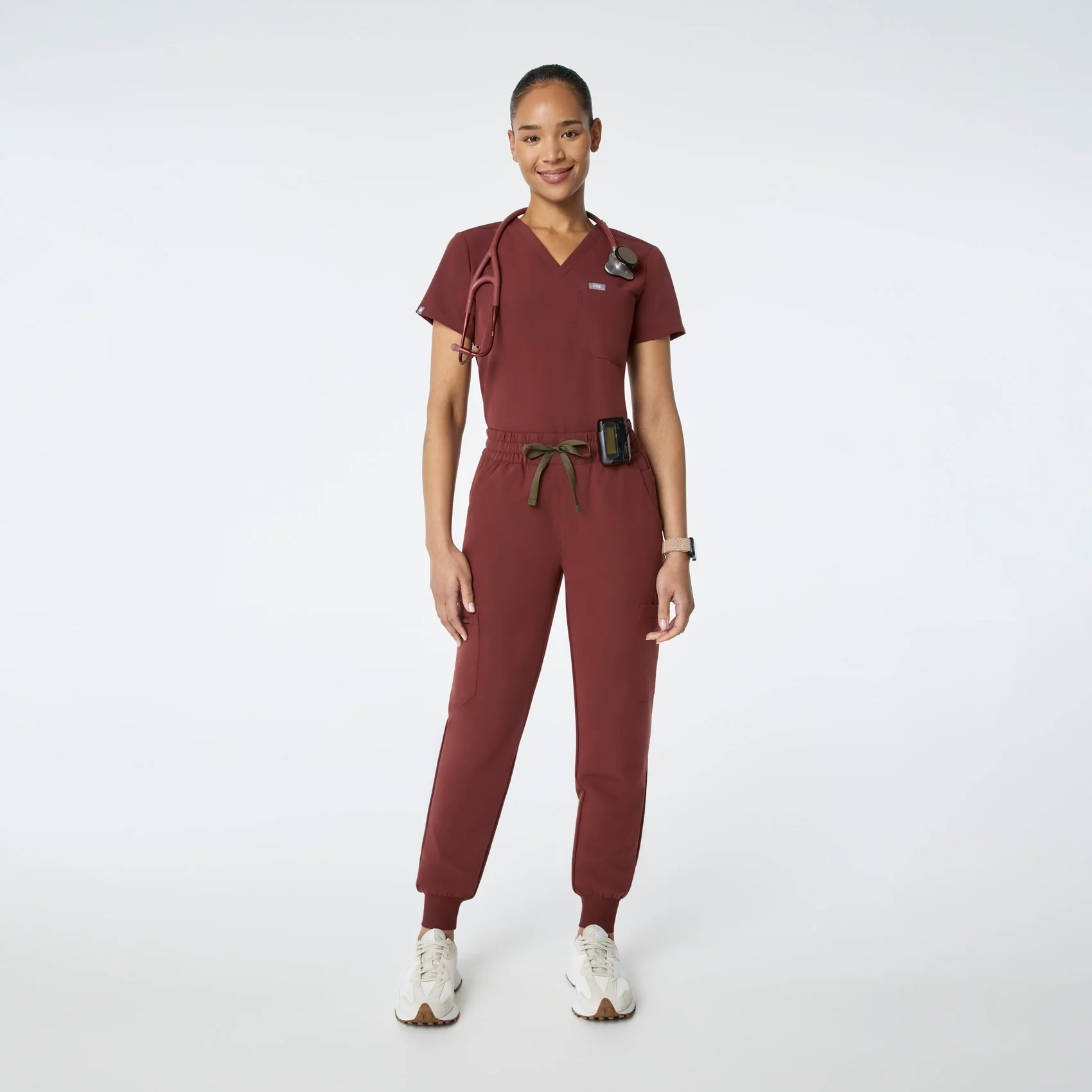 women's Walnut High Waisted Uman Relaxed - Petite Jogger Scrub Pant