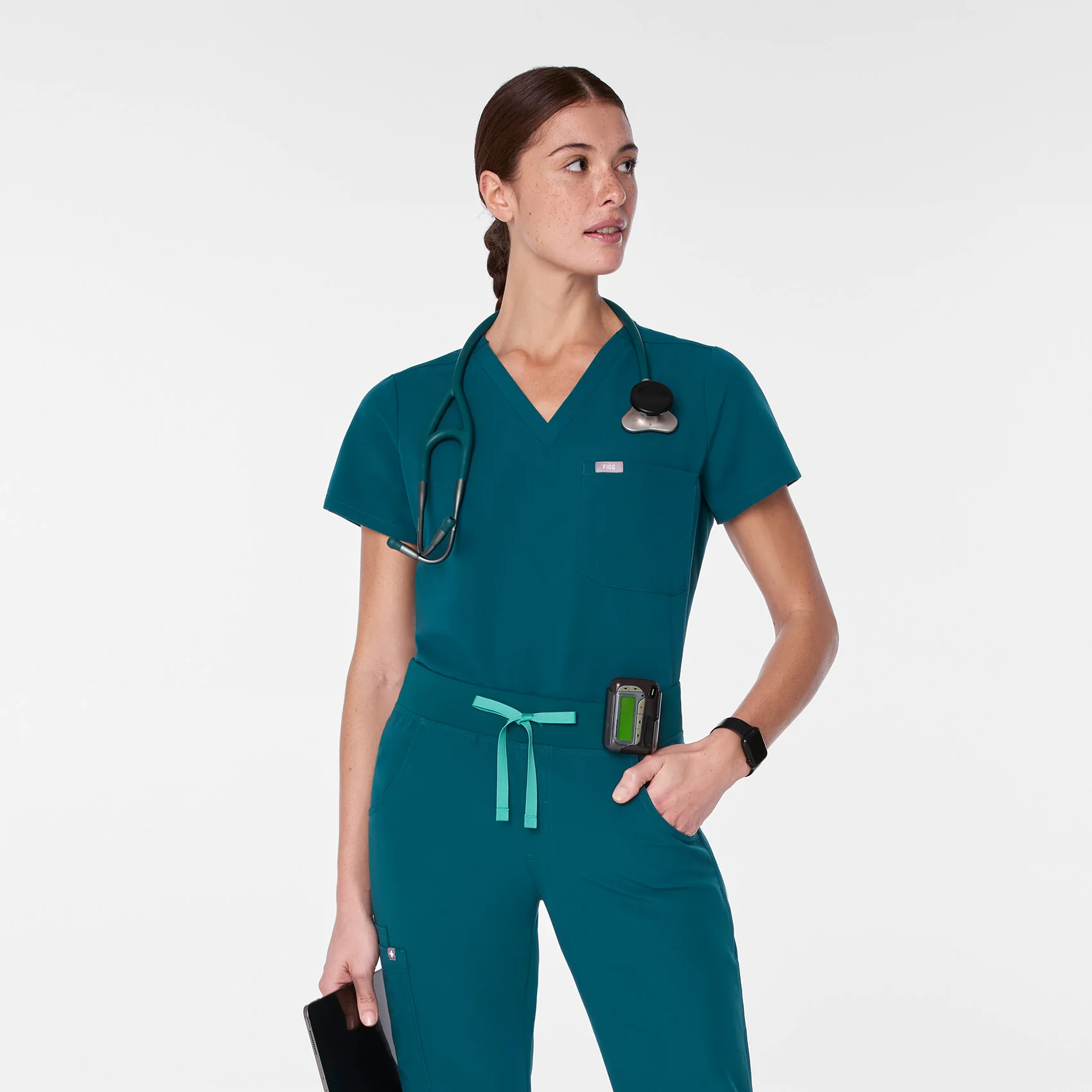 women's Caribbean Blue Catarina Petite - One-Pocket Scrub Top™