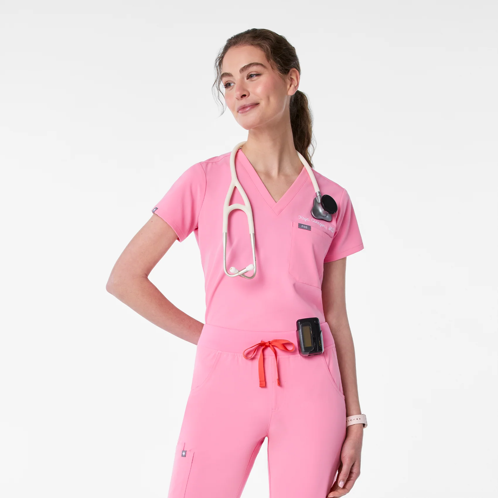 women's Sunrise Pink Catarina Petite - One-Pocket Scrub Top™