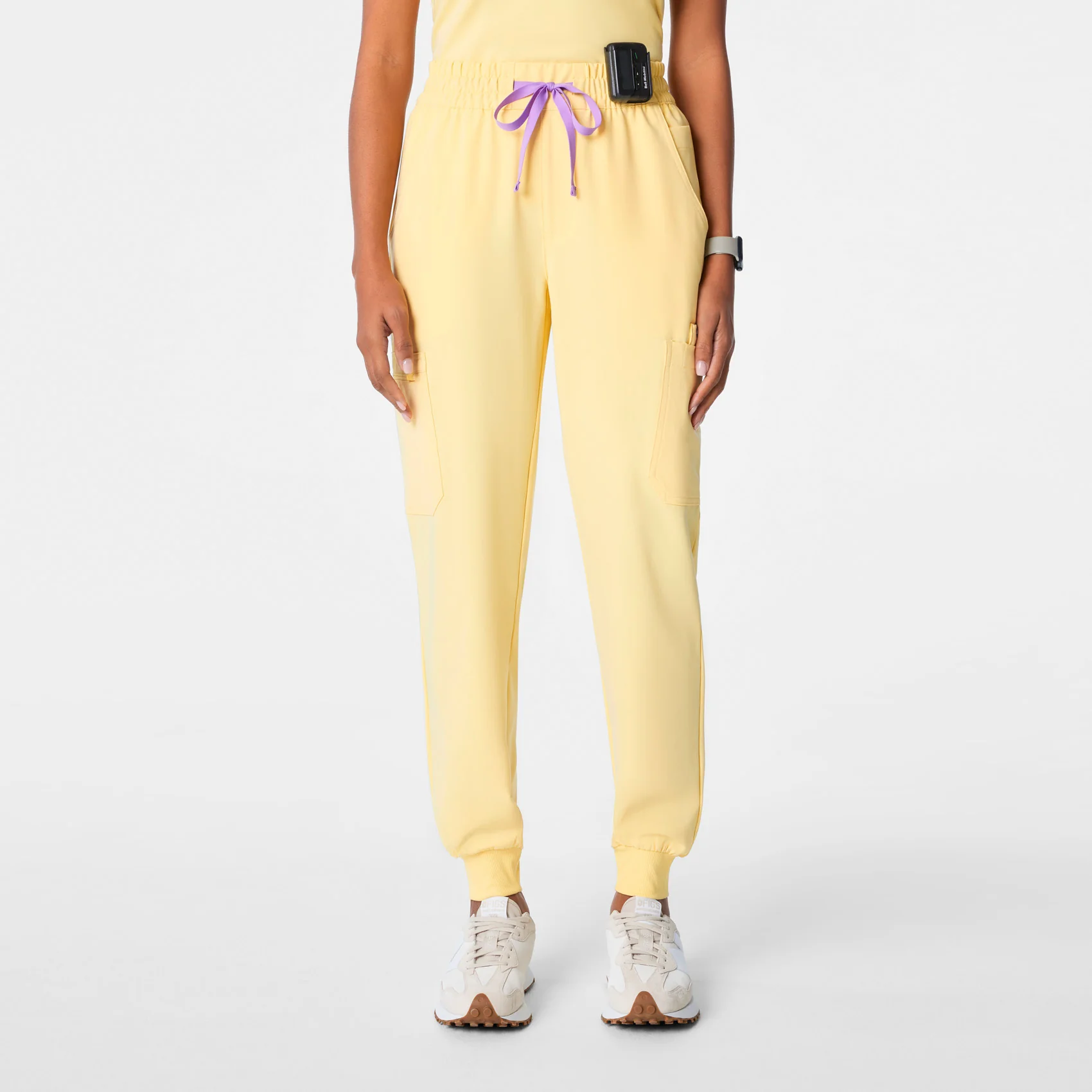 women's Butter Yellow High Waisted Uman Relaxed - Petite Jogger Scrub Pant