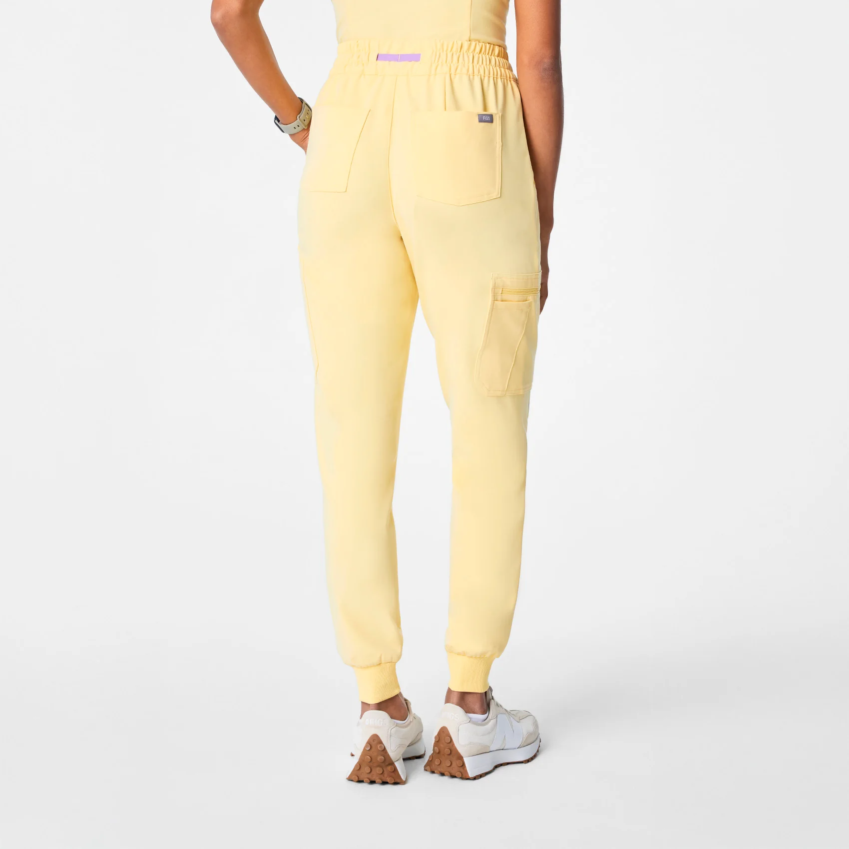 women's Butter Yellow High Waisted Uman Relaxed - Petite Jogger Scrub Pant