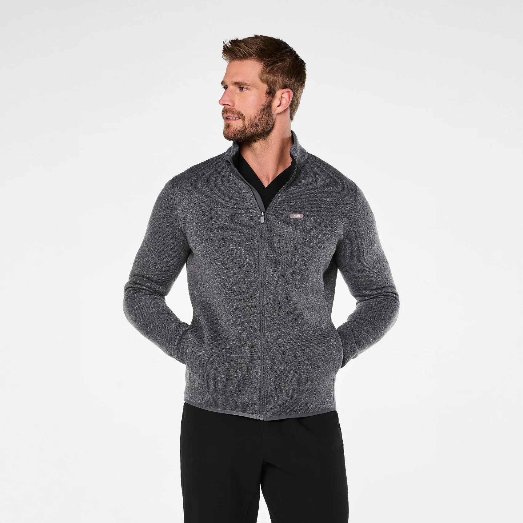 men's Heather Dark Charcoal On-Shift Two-Pocket - Sweater Knit Jacket™