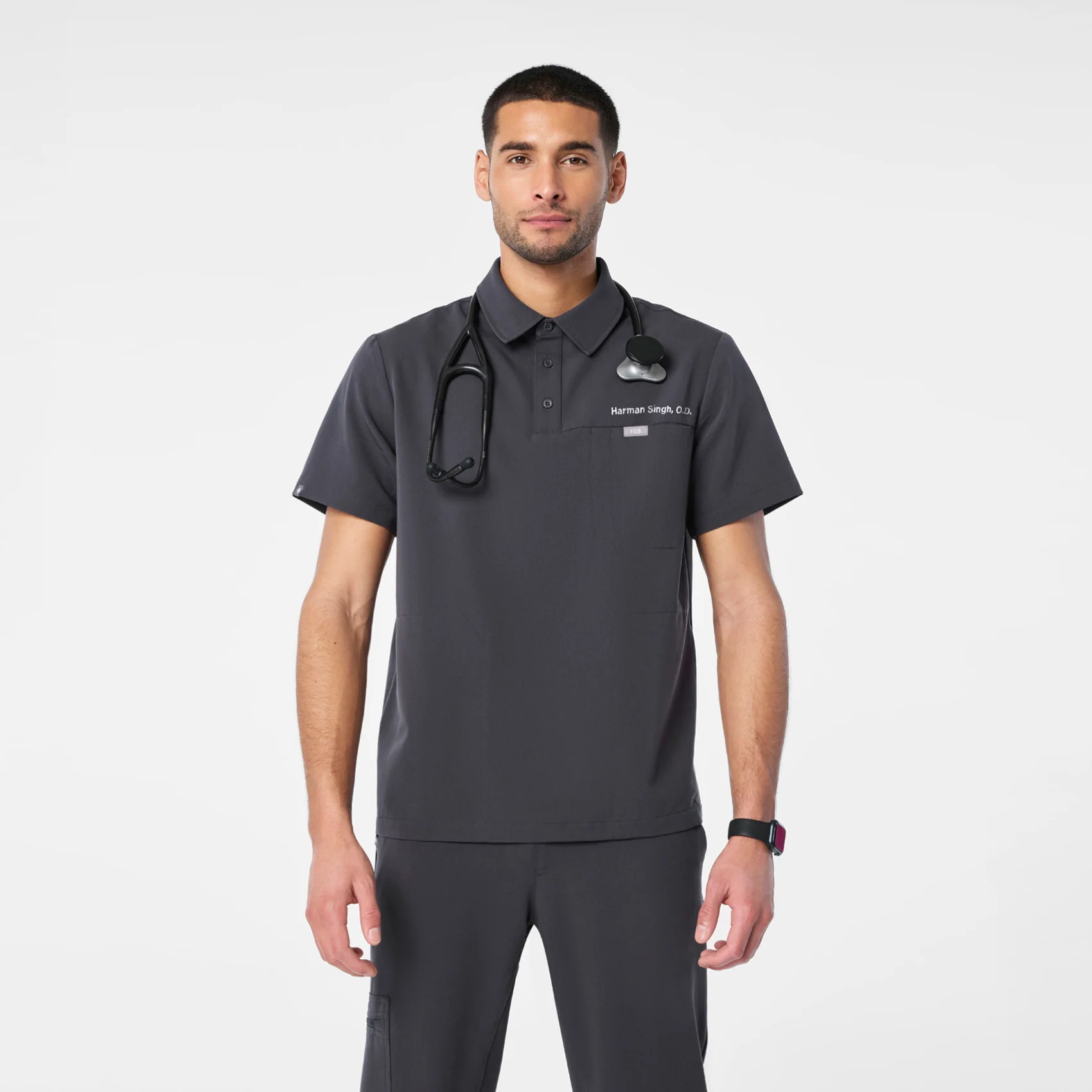 20170-men-s-charcoal-eugene-polo-scrub-top-1.webp men's Charcoal Eugene Polo - Scrub Top