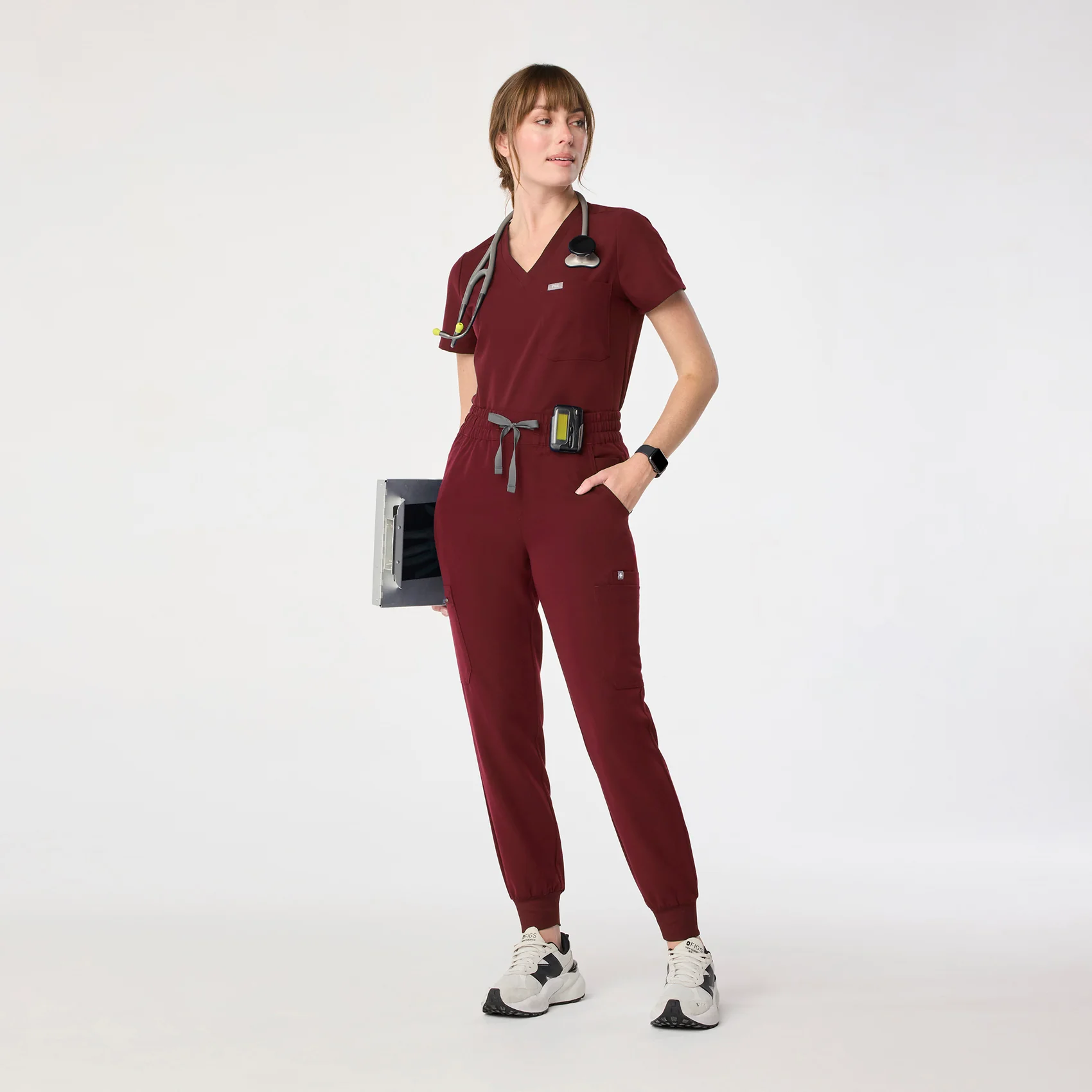 women's Burgundy High Waisted Uman Relaxed - Jogger Scrub Pant