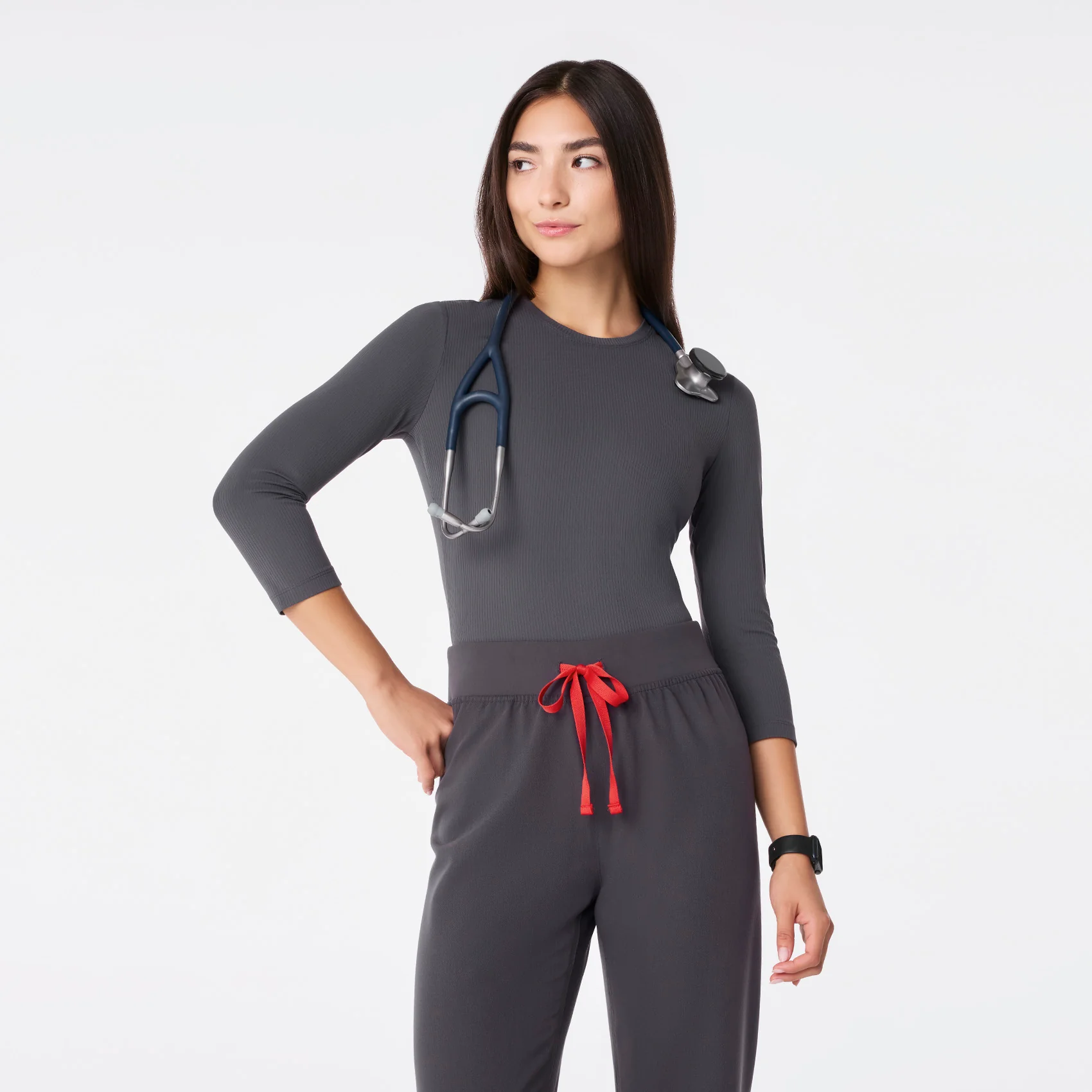 2470-women-s-charcoal-ribbed-34-sleeve-underscrub-1.webp women's Charcoal Ribbed - ¾ Sleeve Underscrub