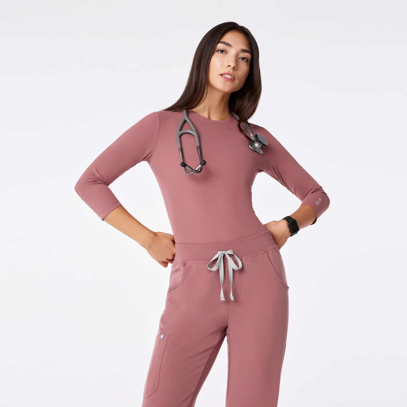 2548-women-s-mauve-ribbed-34-sleeve-underscrub-1.webp women's Mauve Ribbed - ¾ Sleeve Underscrub