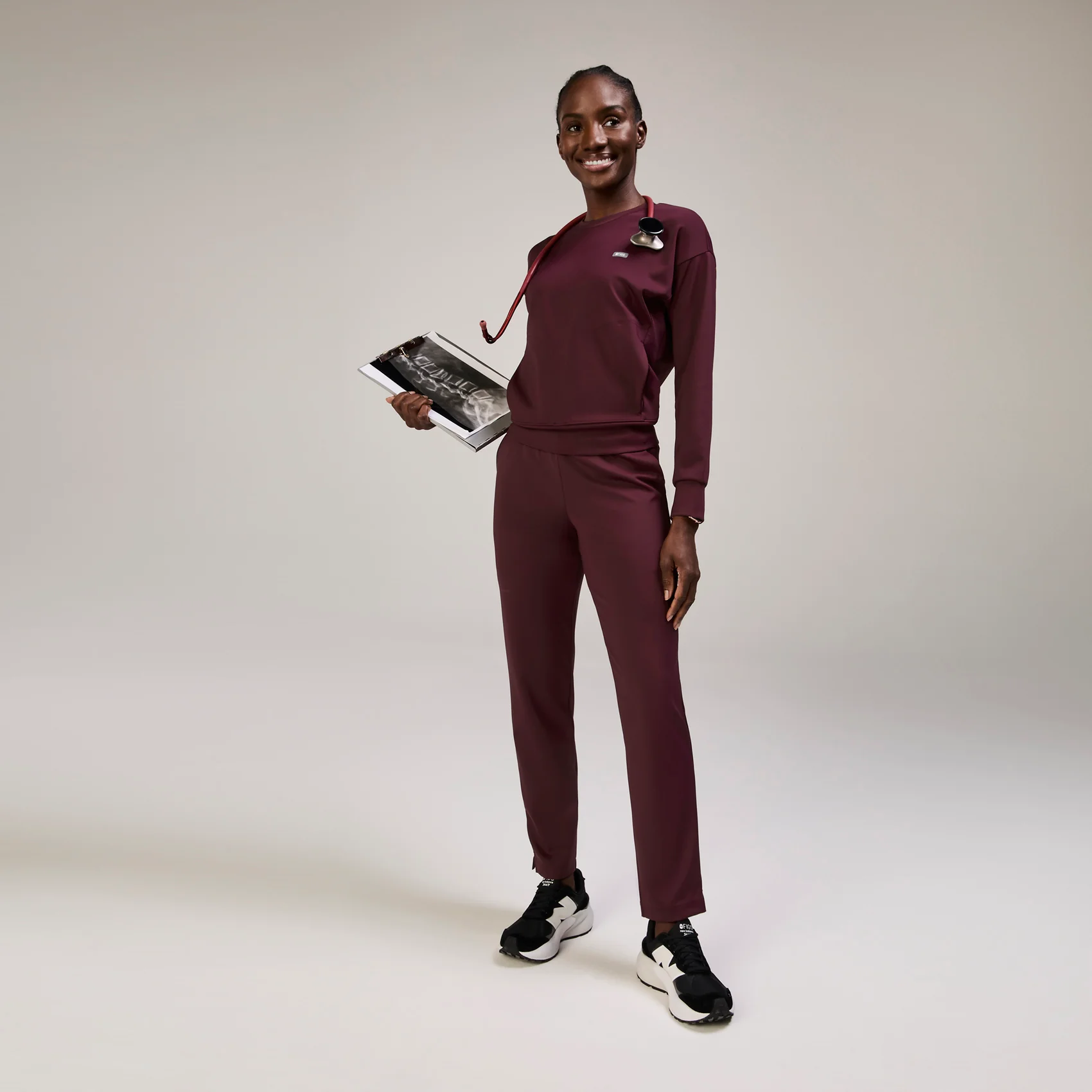 women's Burgundy Cornelia FORMx Crewneck - Scrub Top™