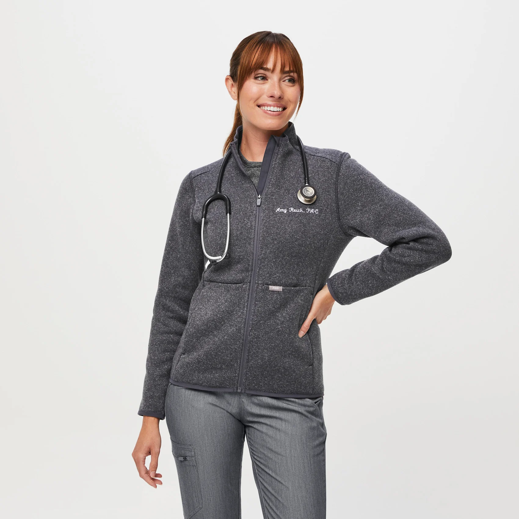 6180-women-s-heathered-dark-charcoal-on-shifttm-sweater-knit-jacket-1.webp women's Heathered Dark Charcoal On-Shift™ - Sweater Knit Jacket