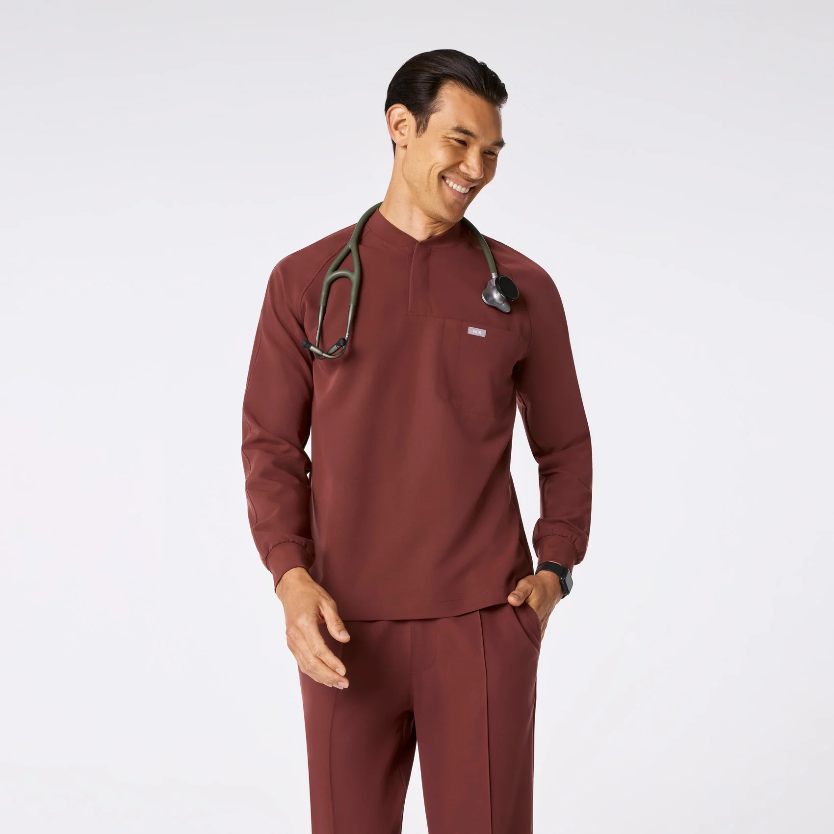 men's Walnut Stratton Henley - Longsleeve Scrub Top