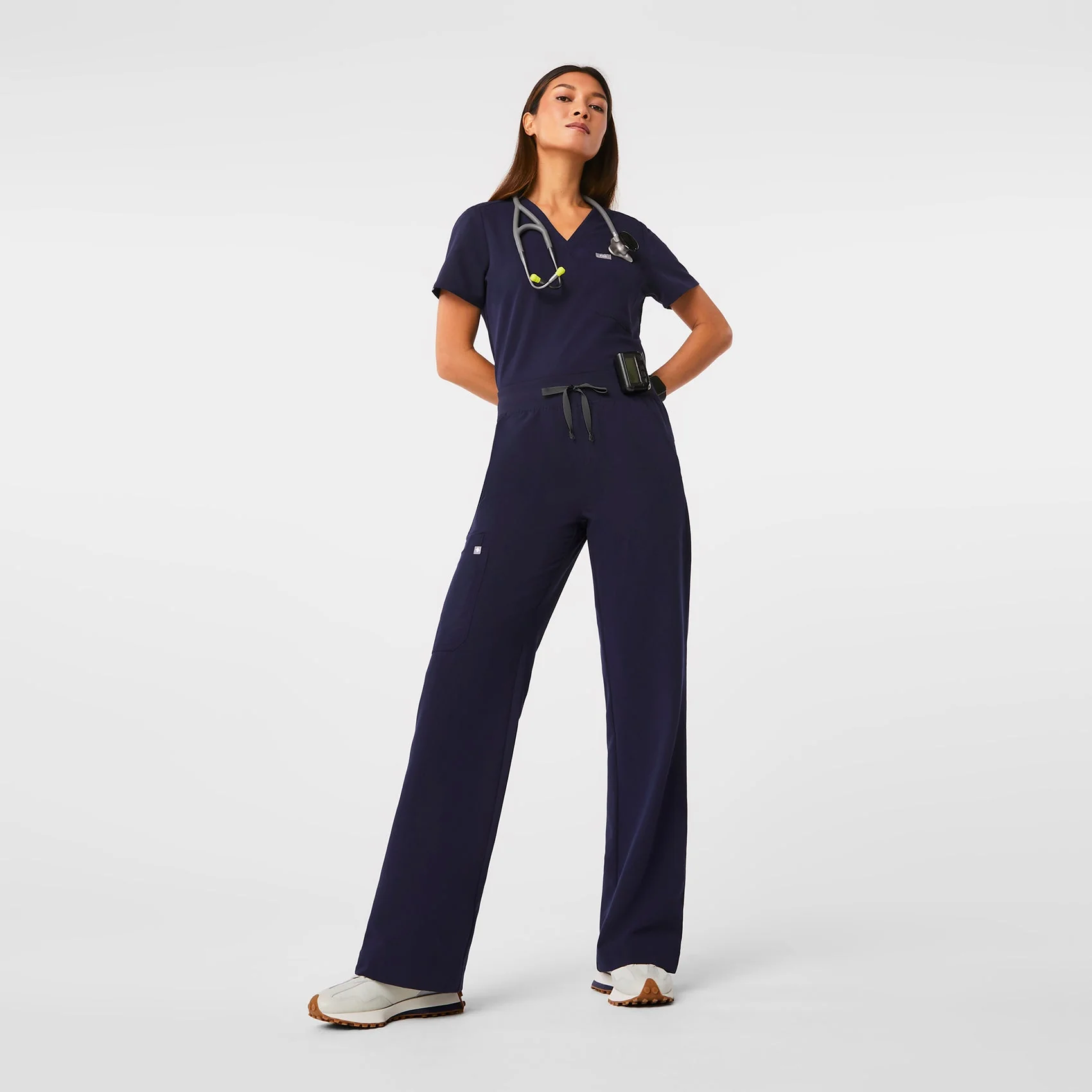 women's Navy High Waisted Isabel Wide Leg - Scrub Pant