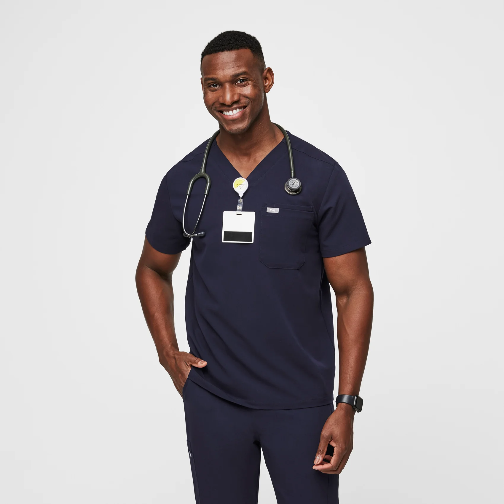 Men's Navy Leon™ - Three-Pocket Scrub Top