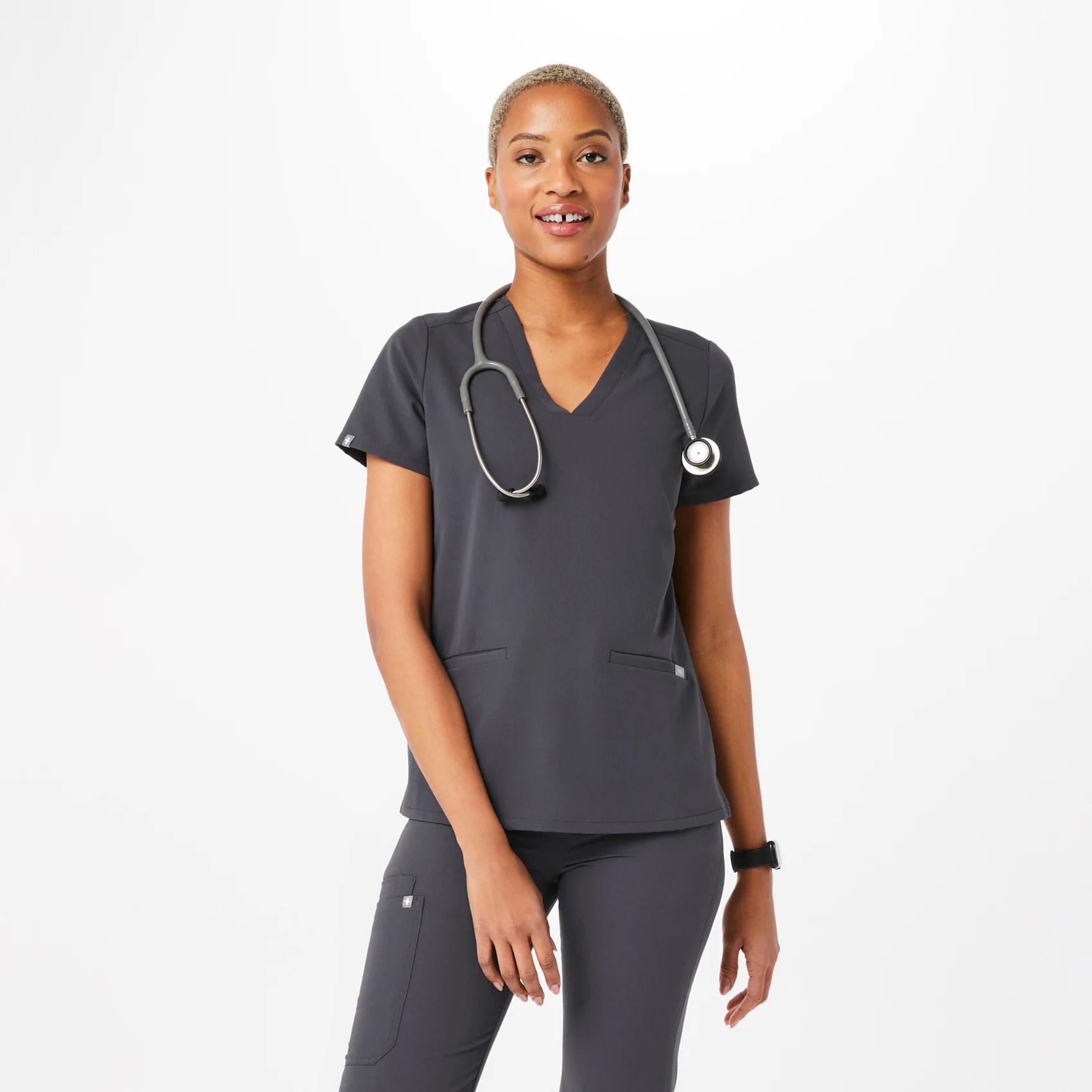women's Charcoal Casma™ - Three-Pocket Scrub Top