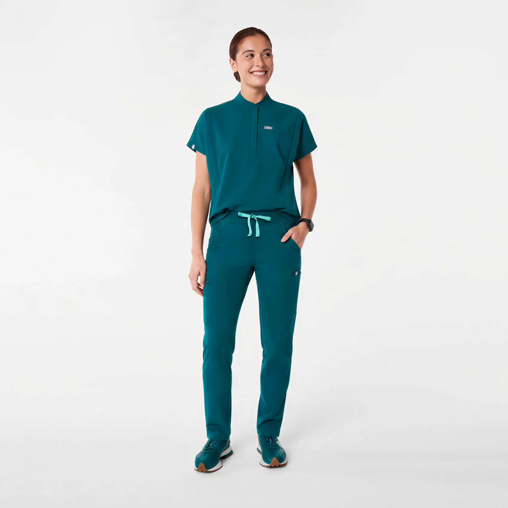 women's Caribbean Blue Montex - Mock Neck Scrub Top