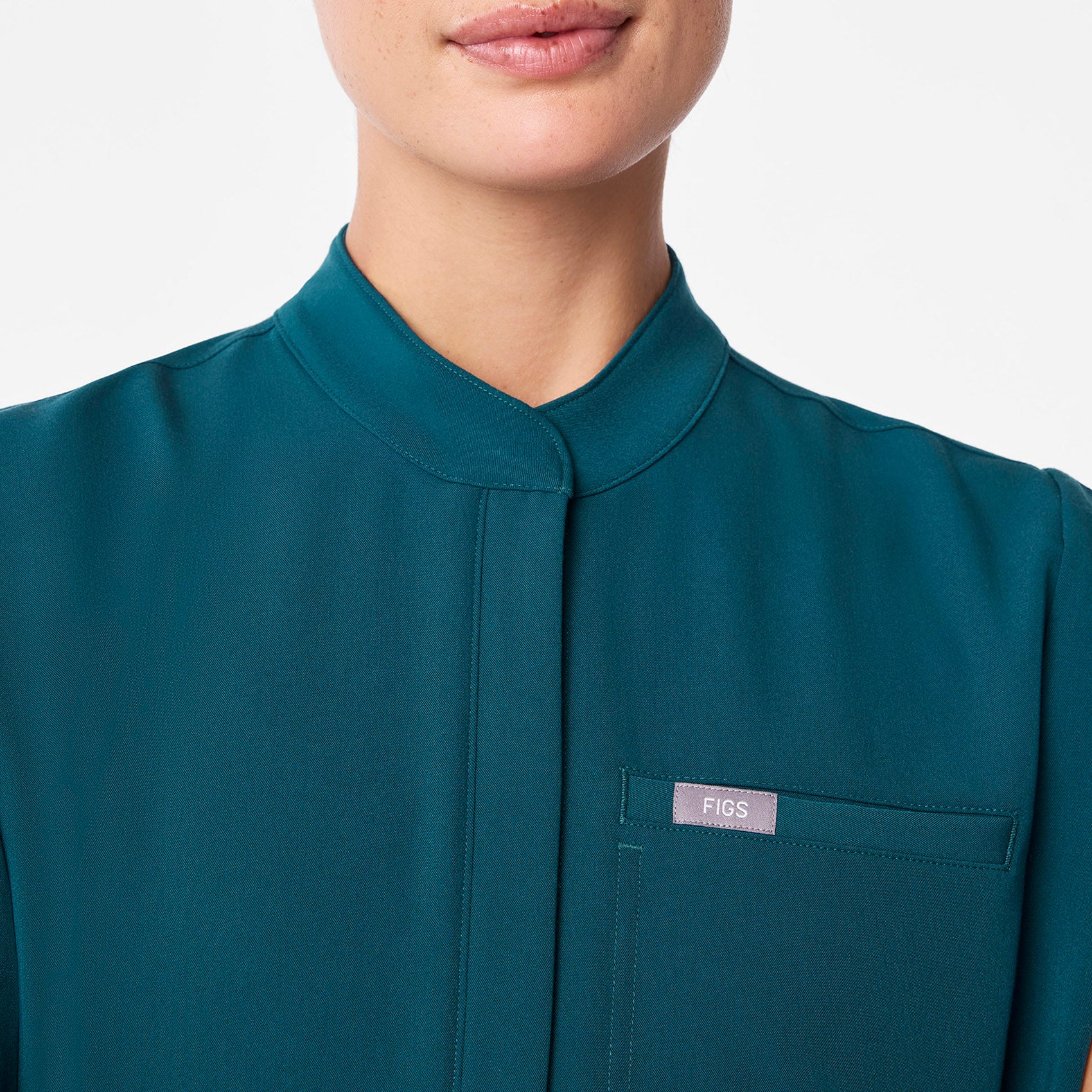 women's Caribbean Blue Montex - Mock Neck Scrub Top