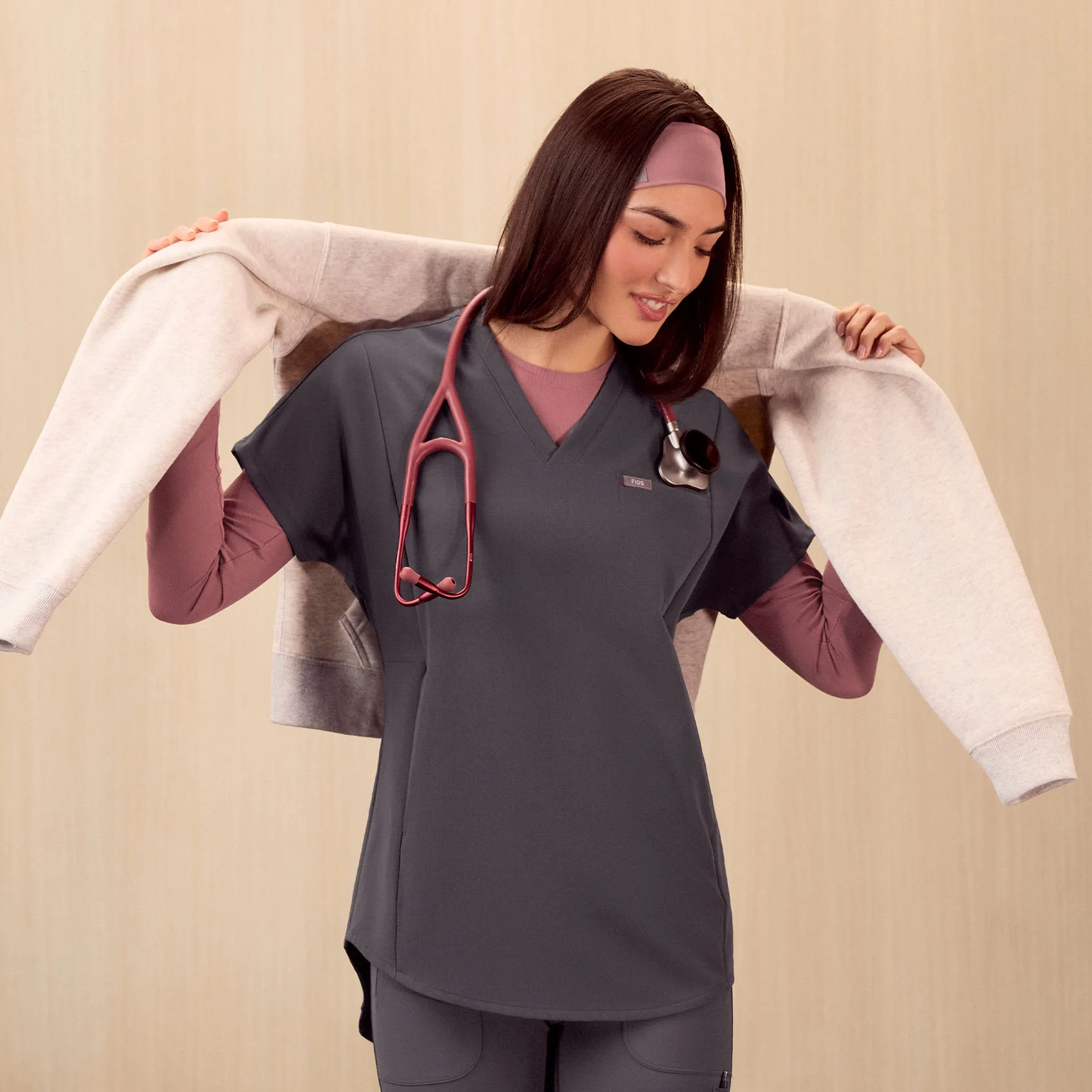 9309-women-s-charcoal-addison-oversized-tunic-scrub-top-9.webp women's Charcoal Addison Oversized Tunic- Scrub Top