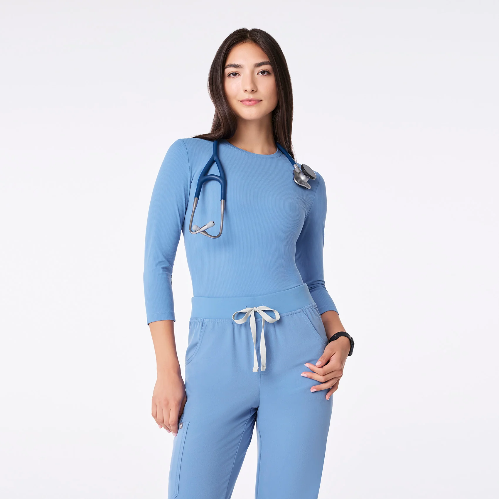9571-women-s-ceil-blue-ribbed-34-sleeve-underscrub-1.webp women's Ceil Blue Ribbed - ¾ Sleeve Underscrub