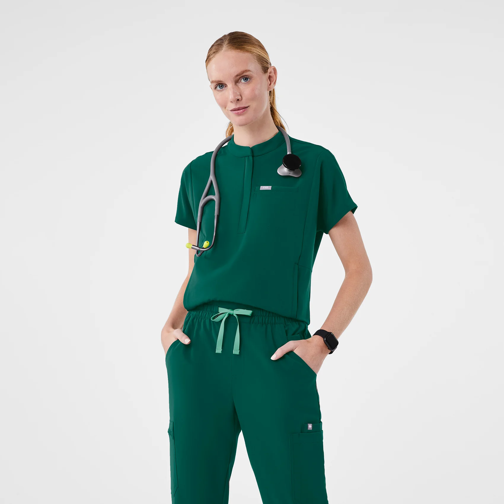 9592-women-s-hunter-green-montex-mock-neck-scrub-top-1.webp women's Hunter Green Montex - Mock Neck Scrub Top