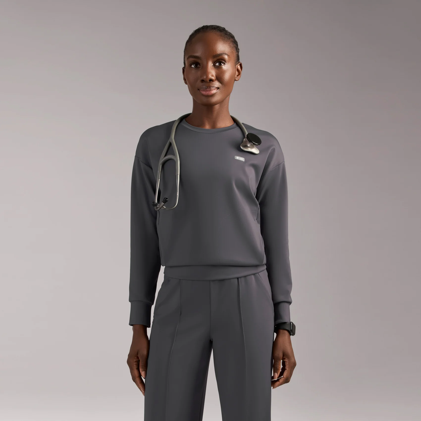 women's Charcoal Cornelia FORMx Crewneck - Scrub Top™